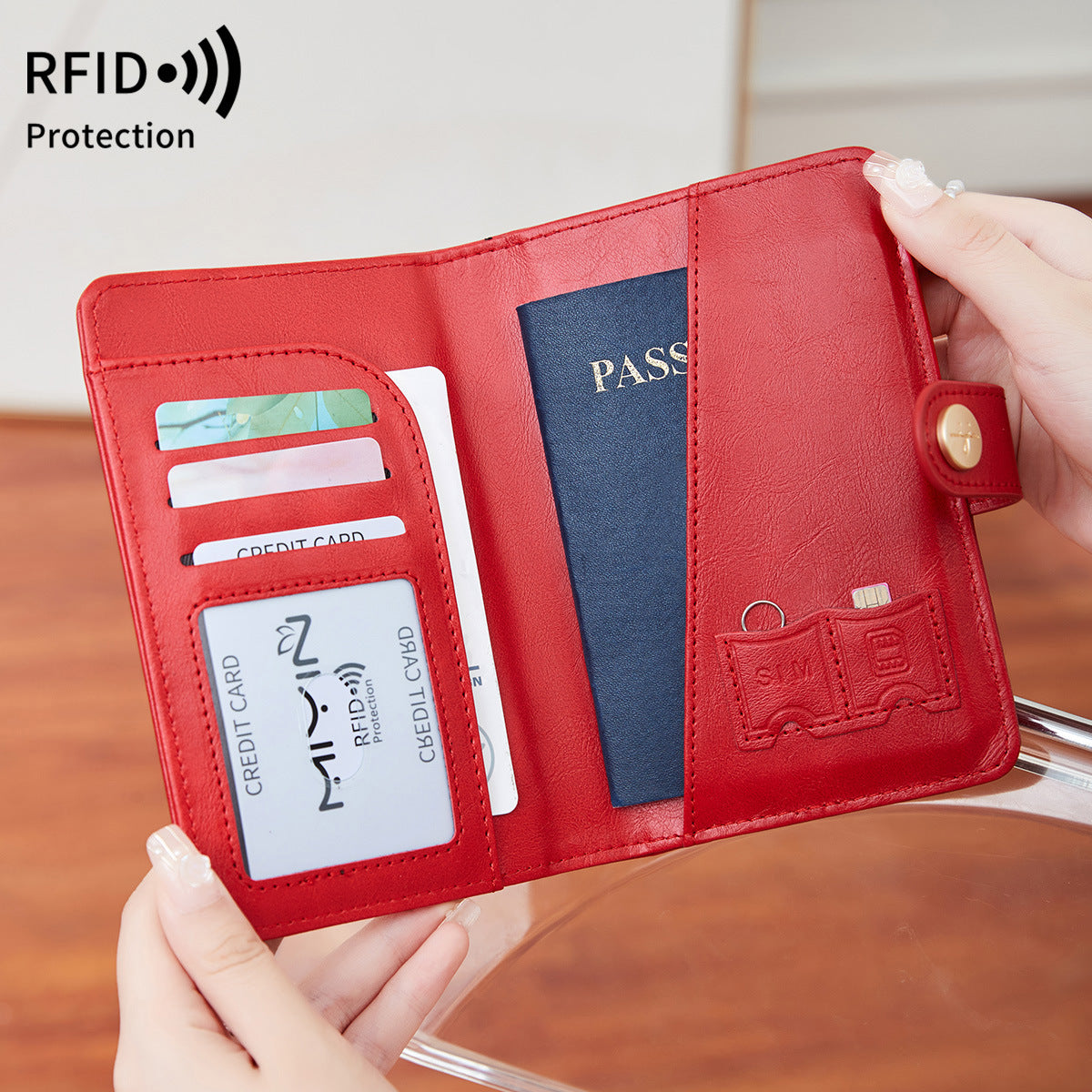 Travel passport wallet with airplane detail — supplier gallery photo 4 of 14
