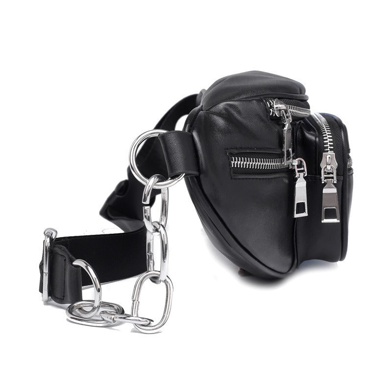 Black chain-detail waist and crossbody bag, product gallery image 4