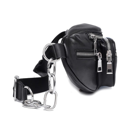 Black chain-detail waist and crossbody bag, product gallery image 4
