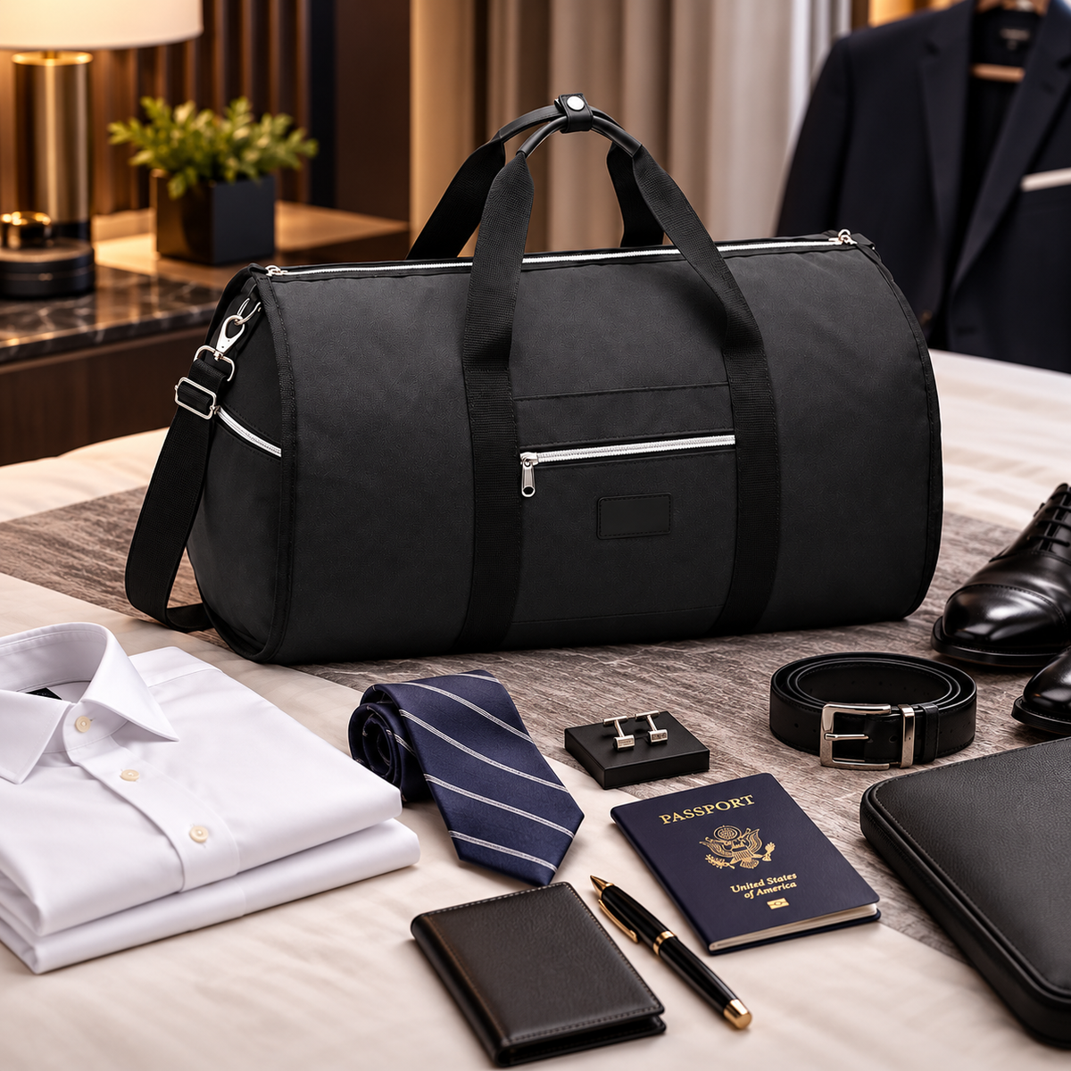 2-in-1 travel garment duffel bag - black - business travel essentials
