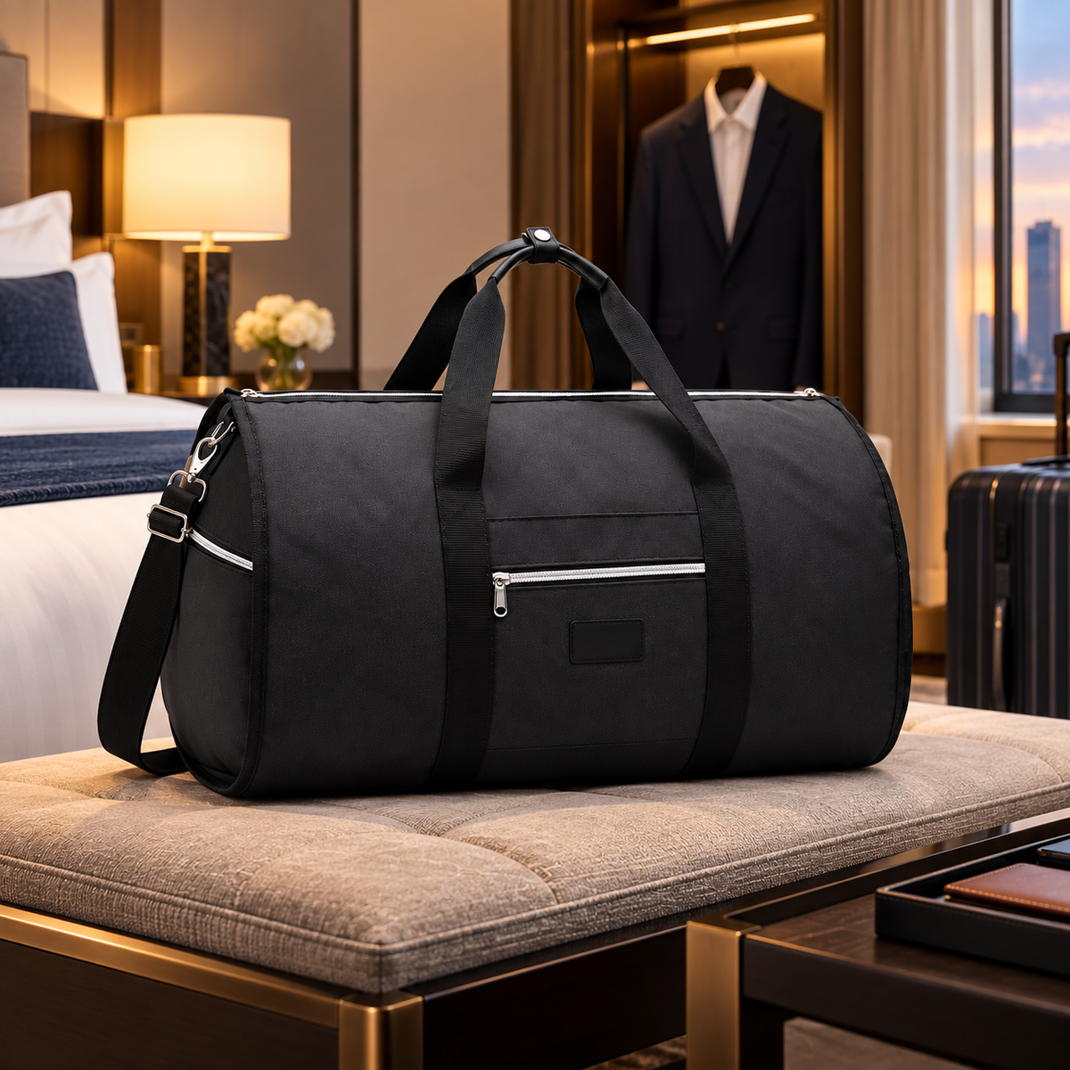 2-in-1 travel garment duffel bag - black - luxury hotel business travel