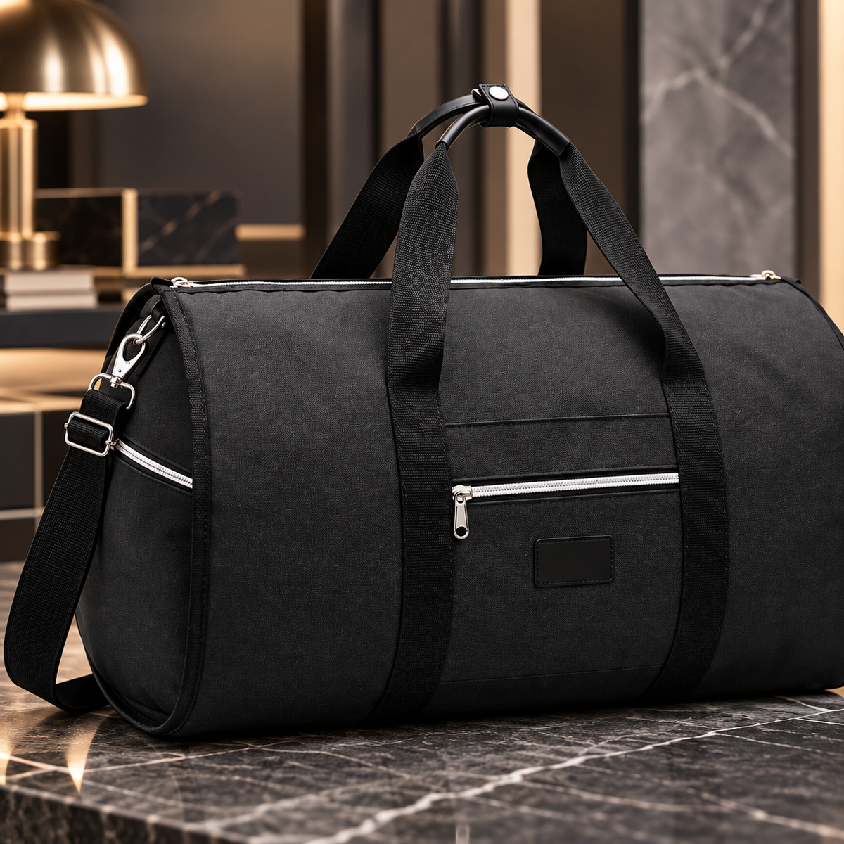 2-in-1 travel garment duffel bag - black - premium close product view