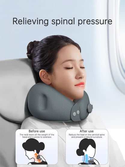 Gray inflatable U-shaped travel neck pillow