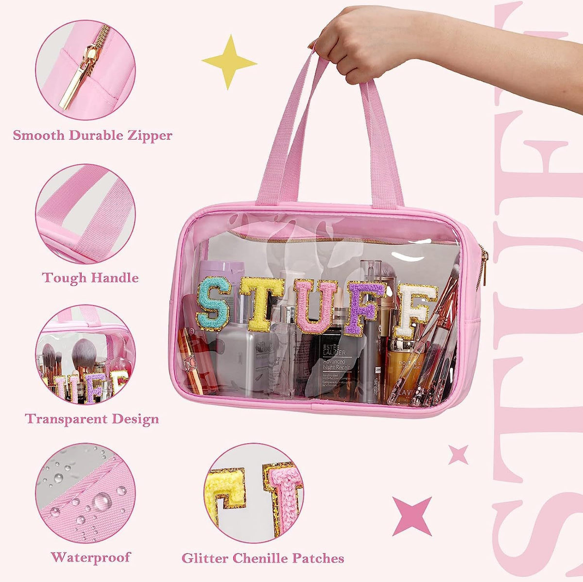 Clear pink travel cosmetic bag — product gallery photo 4 of 10