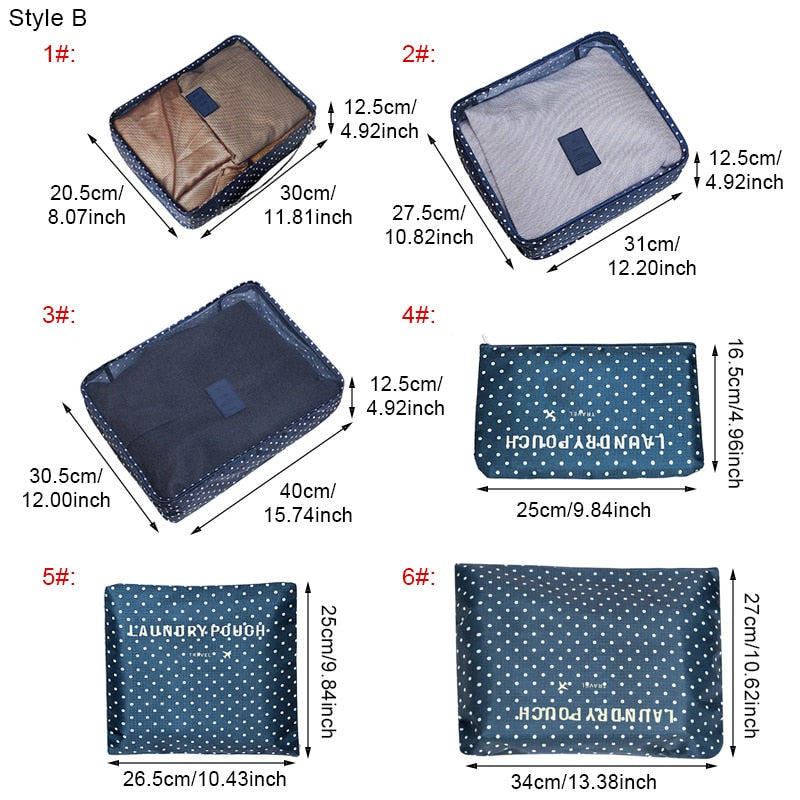 6-Piece Travel Packing Organizer Set | Patterns & Solid Colours