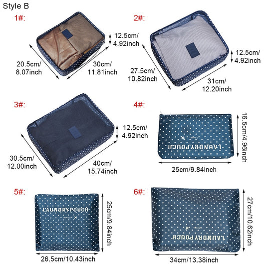 6-Piece Travel Packing Organizer Set | Patterns & Solid Colours
