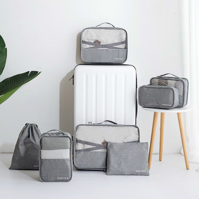 7-Piece Travel Packing Organizer Set | Solid Colours