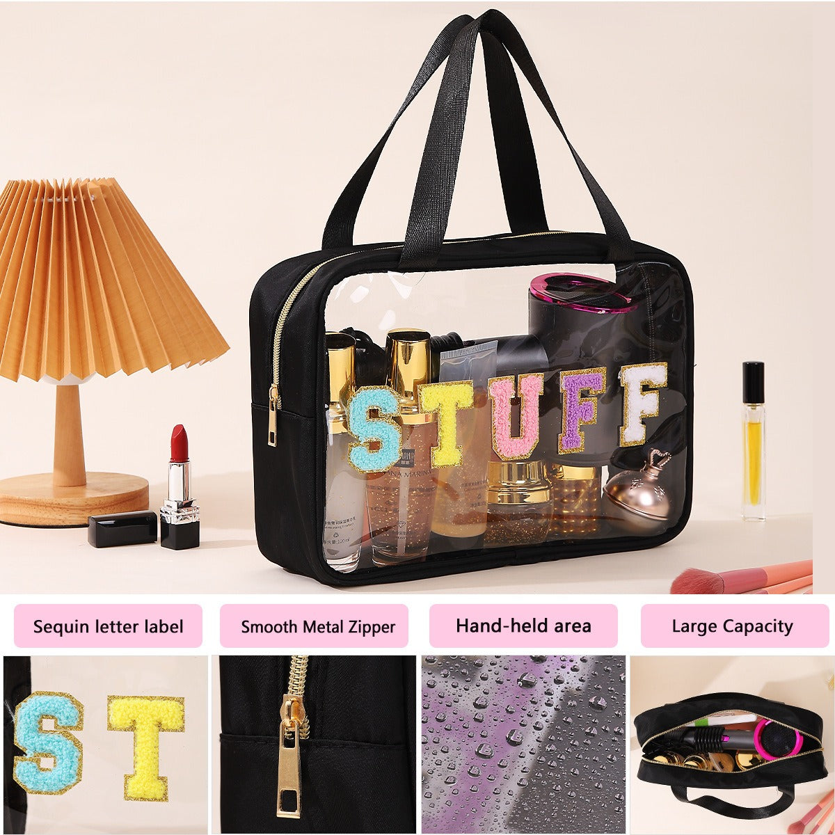 Clear pink travel cosmetic bag — product gallery photo 9 of 10