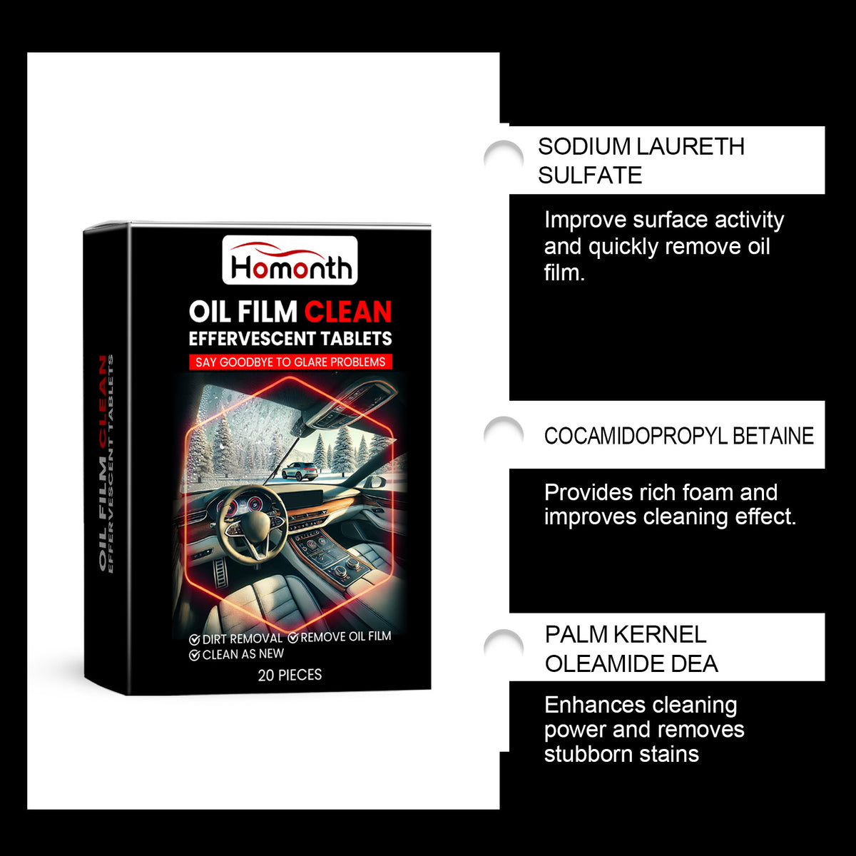 Automotive Windshield Oil-Film Cleaning Tablets