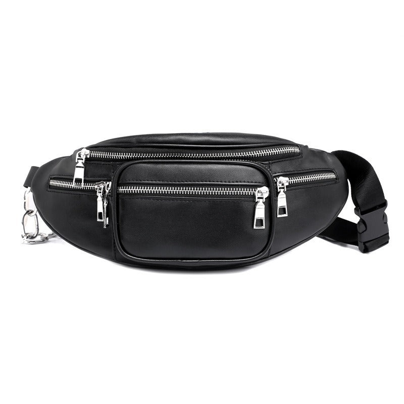 Black chain-detail waist and crossbody bag, product gallery image 2