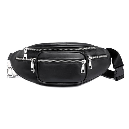 Black chain-detail waist and crossbody bag, product gallery image 2