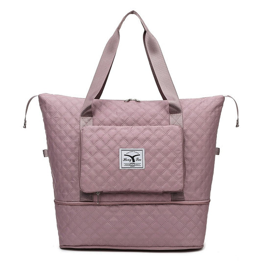 Taro purple quilted expandable travel tote bag with shoulder handles