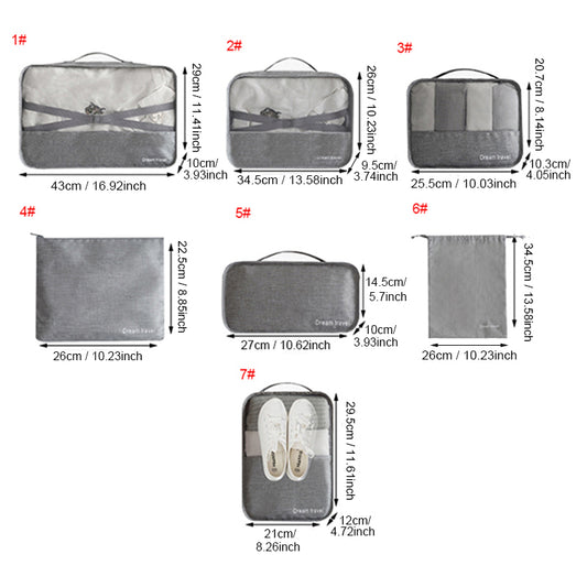 7-Piece Travel Packing Organizer Set | Solid Colours