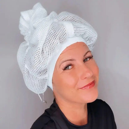 Adjustable Net Plopping Cap for Curly Hair | White