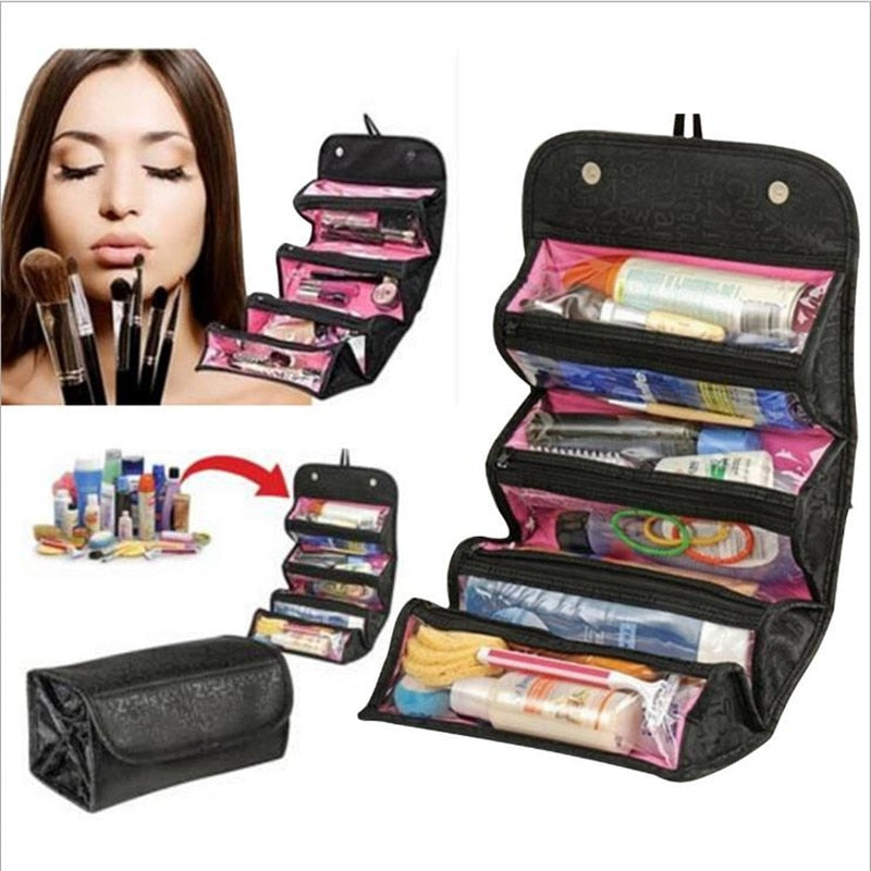 Foldable black travel cosmetic organizer — main product photo