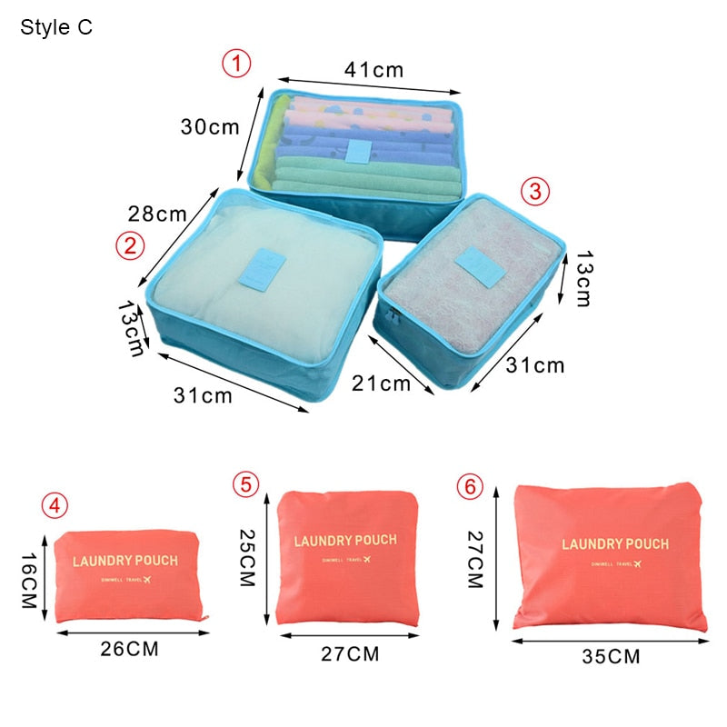 6-Piece Travel Packing Organizer Set | Patterns & Solid Colours