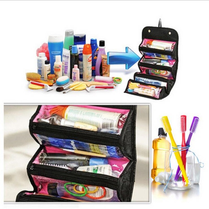 Foldable black travel cosmetic organizer — gallery photo 2 of 7