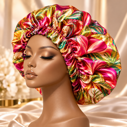 AI-generated illustrative model in patterned bonnet; not actual supplier variant