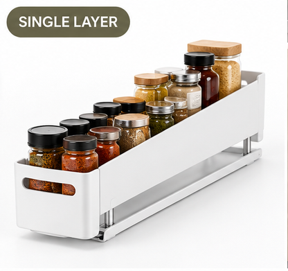 Single-layer pull-out rotating cabinet spice rack on white background